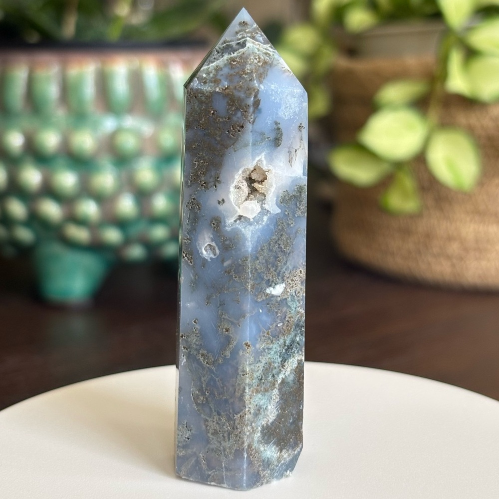 Moss Agate Crystal Tower